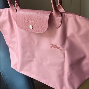 Longchamp Light Pink Nylon and Leather Large Le Pliage Tote